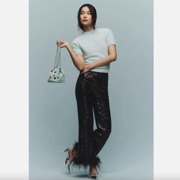 NWT ANTHROPOLOGIE HUTCH THE KOTO FAUX-FEATHER TROUSERS - Picture 2 of 4